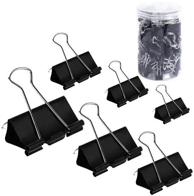 Main image of Binder Clips Paper Clamps Assorted Sizes 200 Count (Black), Jumbo, Large, Medium, Small, Mini and Micro,6 Sizes with Box for Office, School and Home