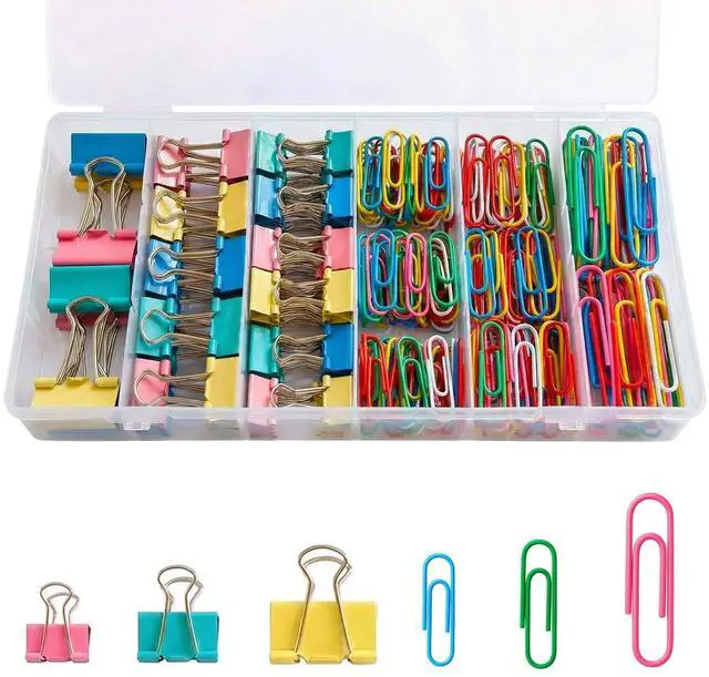 Main image of 300Pcs Colored Paper Clips and Binder Clips Assorted Sizes, Large Medium Small Binder Paper Clips Office Clips Office Supplies, Assorted Paper Clamps PaperClips for Home Office Supplies in a Container