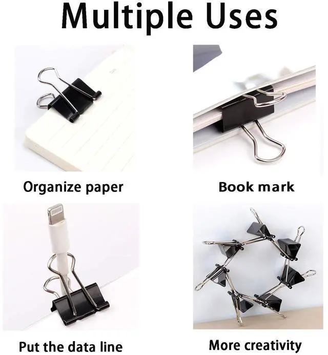 Alt view image 5 of 7 - Binder Clips Paper Clamps Assorted Sizes 200 Count (Black), Jumbo, Large, Medium, Small, Mini and Micro,6 Sizes with Box for Office, School and Home