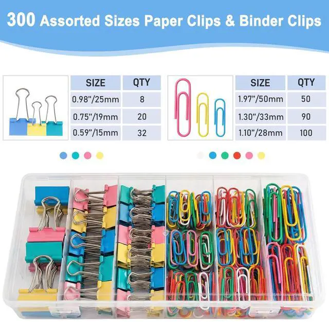 Alt view image 3 of 7 - 300Pcs Colored Paper Clips and Binder Clips Assorted Sizes, Large Medium Small Binder Paper Clips Office Clips Office Supplies, Assorted Paper Clamps PaperClips for Home Office Supplies in a Container