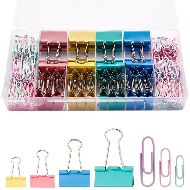 Main image of 260PCS Colored Assorted Size Paper Clips and Binder Clips, Paperclips Large Medium Small, Binder Clip and Paper Clip Set for Home, School, and Office Supplies in a Container with Compartments