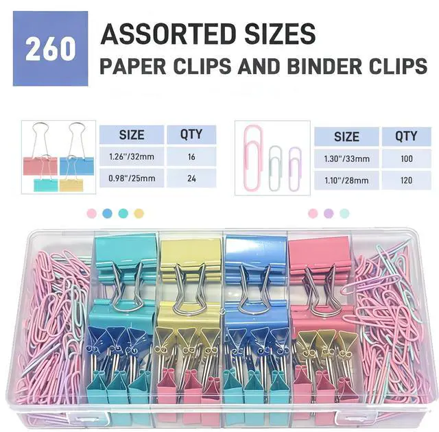 Alt view image 2 of 7 - 260PCS Colored Assorted Size Paper Clips and Binder Clips, Paperclips Large Medium Small, Binder Clip and Paper Clip Set for Home, School, and Office Supplies in a Container with Compartments
