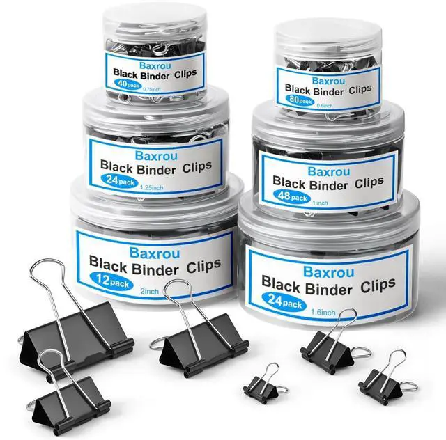 Main image of 228 PCS Binder Clips Paper Clamps Assorted Sizes,Extra Large Medium Small Mini and Micro,Black Metal Paper Binder Clip 6 Sizes for Office, Home and School