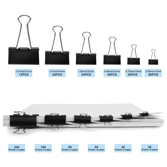 Alt view image 2 of 7 - Binder Clips Assorted Sizes Including Extra Large Medium Small Mini and Micro, Office Supplies File Clamps Paper Clips, 6 Sizes in 6 Boxes, 208 PCS Metal Black Clamps for School