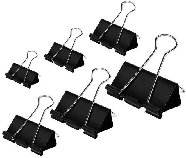 Main image of Binder Clips Paper Clamps Assorted Sizes 100 Count (Black), X Large, Large, Medium, Small, X Small and Micro, 6 Sizes in One Pack, Meet Your Different Using Needs.