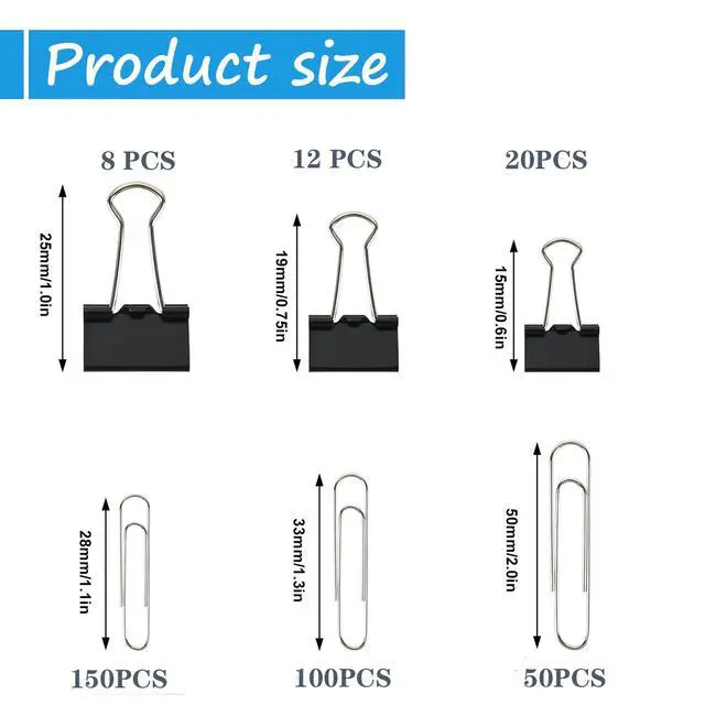 Alt view image 2 of 7 - 340 PCS Paper Clips and Binder Clips Assorted Sizes, Large Medium Small Silver Paperclips&Black Binder Clip Set for Home&School&Office Document Organizing,Supplies Desk Essentials in Container