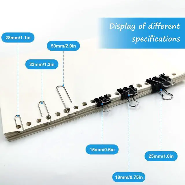 Alt view image 3 of 7 - 340 PCS Paper Clips and Binder Clips Assorted Sizes, Large Medium Small Silver Paperclips&Black Binder Clip Set for Home&School&Office Document Organizing,Supplies Desk Essentials in Container