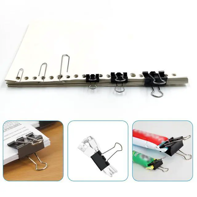 Alt view image 5 of 7 - 340 PCS Paper Clips and Binder Clips Assorted Sizes, Large Medium Small Silver Paperclips&Black Binder Clip Set for Home&School&Office Document Organizing,Supplies Desk Essentials in Container