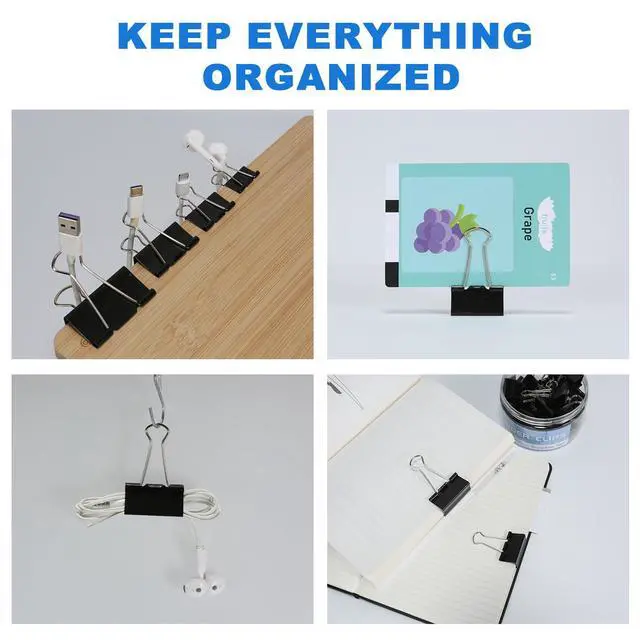 Alt view image 6 of 7 - Binder Clips Assorted Sizes Including Extra Large Medium Small Mini and Micro, Office Supplies File Clamps Paper Clips, 6 Sizes in 6 Boxes, 208 PCS Metal Black Clamps for School