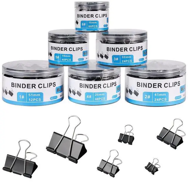Main image of 208 PCS Binder Clips Paper Clamps Assorted Sizes, Metal Paper Binder Clip, Black Binding Paperwork Clamp Bulk, School Teachers Office Supplies
