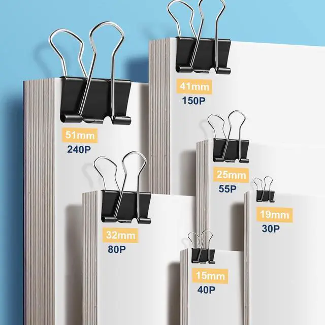 Alt view image 5 of 7 - 208 PCS Binder Clips Paper Clamps Assorted Sizes, Metal Paper Binder Clip, Black Binding Paperwork Clamp Bulk, School Teachers Office Supplies