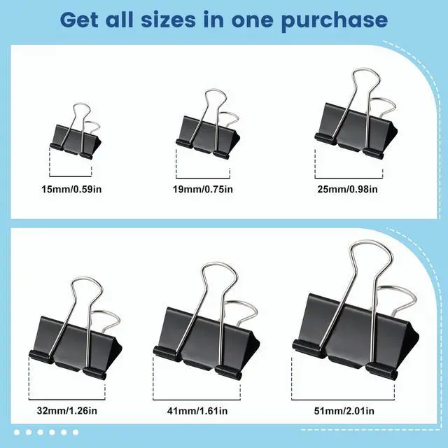 Alt view image 7 of 7 - 208 PCS Binder Clips Paper Clamps Assorted Sizes, Metal Paper Binder Clip, Black Binding Paperwork Clamp Bulk, School Teachers Office Supplies
