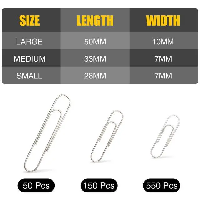 Alt view image 2 of 7 - 750 Paper Clips Assorted Sizes Small, Medium and Large Paper Clips for Paperwork Ideal for Home, School and Office Use (Assorted, Silver)