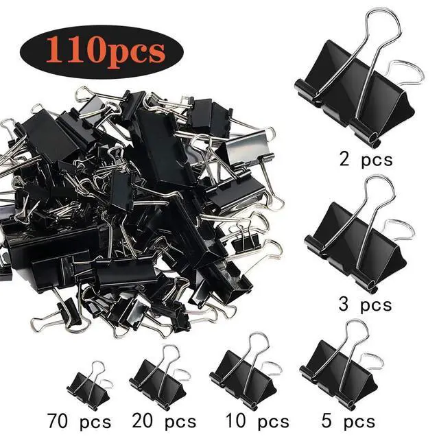 Alt view image 2 of 6 - 110 PCS Binder Clips Assorted Sizes, X Large, Large, Medium, Small, Mini and Micro, Binder Clips Paper Clamps for Office Home School