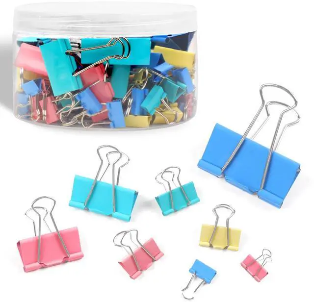 Main image of 125Pcs Binder Clips Colored, Binder Clips Assorted Sizes, 6 Sizes Binder Paper Clips for Office Supplies/Home/School (Blue, Pink, Yellow, Green)