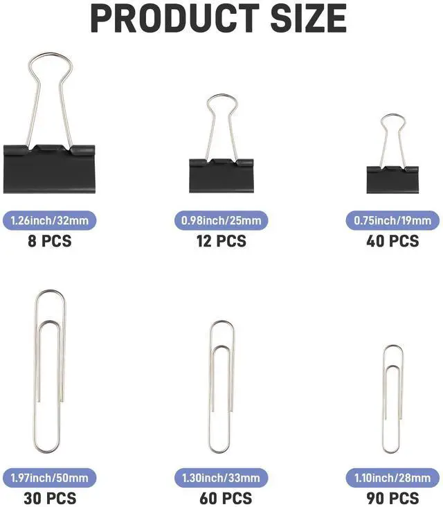 Alt view image 2 of 7 - 240PCS Black Assorted Size Paper Clips and Binder Clips, Paperclips Large Medium Small, Binder Clip and Paper Clip Set for Home, School, and Office Supplies in a Container with Compartments