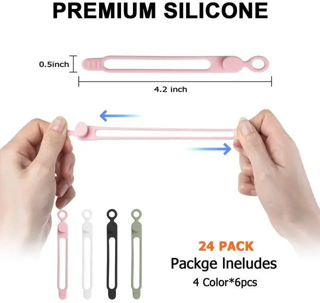 Alt view image 2 of 6 - 24Pcs Silicone Cable Straps Cord Organizer for Bundling Earphone, Phone Charger, Computer Cords, Reusable Cable Ties Wire Organizer in Home,Office,Kitchen,School (4 Colors)