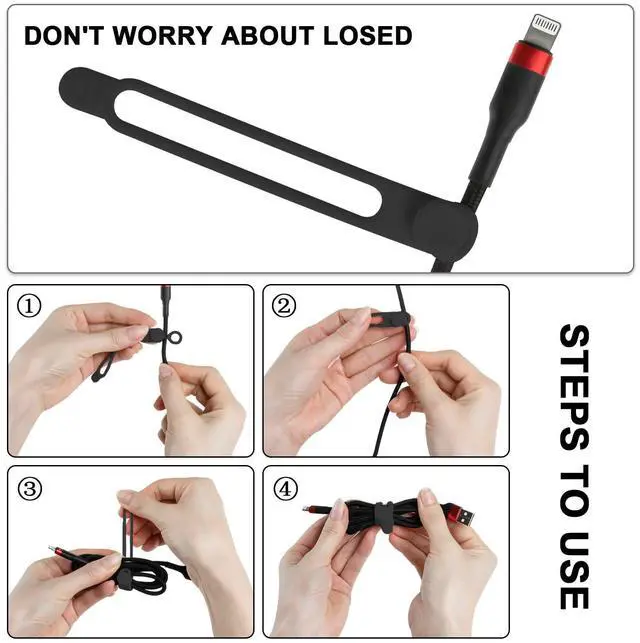 Alt view image 3 of 6 - 16Pcs Silicone Cable Straps Wire Organizer for Bundling Earphone, Phone Charger, Computer Cords, Reusable Cable Ties Cord Organizer in Home,Office,Kitchen,School(Black)