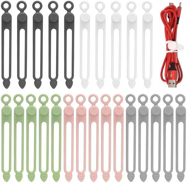 Main image of 25 Pcs Silicone Cable Ties, Reusable Cable Straps Wire Organizer, Cable Management Cord Organizer for Fastening Earphone Phone Charger Home Office Desk Kitchen Appliances Cable Cords Wires
