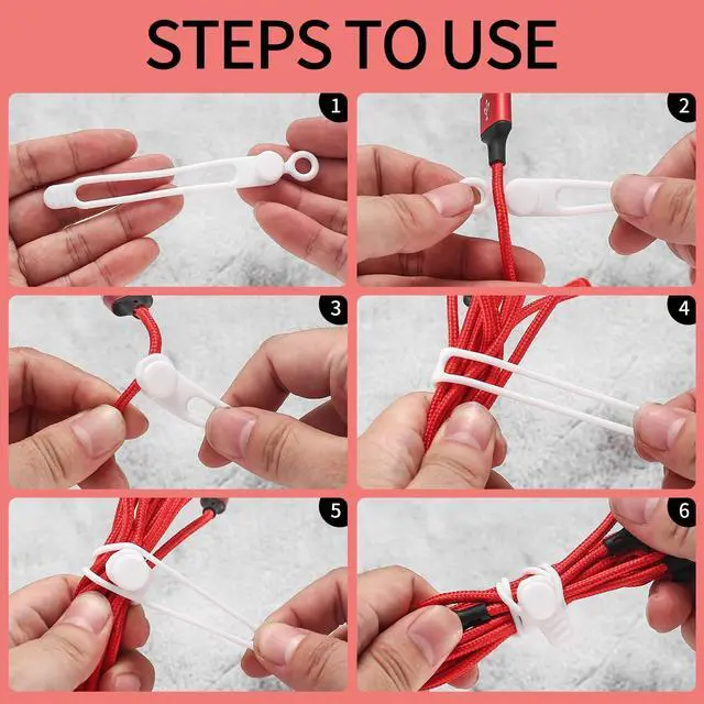 Alt view image 3 of 7 - 25 Pcs Silicone Cable Ties, Reusable Cable Straps Wire Organizer, Cable Management Cord Organizer for Fastening Earphone Phone Charger Home Office Desk Kitchen Appliances Cable Cords Wires