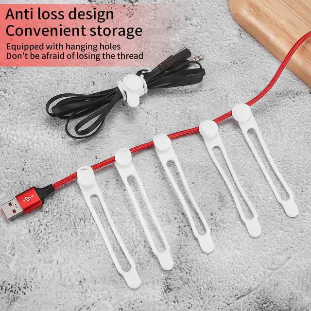 Alt view image 5 of 7 - 25 Pcs Silicone Cable Ties, Reusable Cable Straps Wire Organizer, Cable Management Cord Organizer for Fastening Earphone Phone Charger Home Office Desk Kitchen Appliances Cable Cords Wires