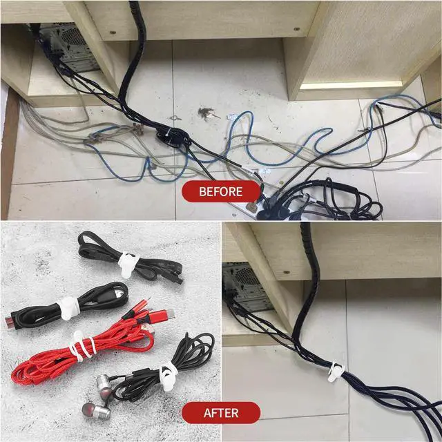 Alt view image 7 of 7 - 25 Pcs Silicone Cable Ties, Reusable Cable Straps Wire Organizer, Cable Management Cord Organizer for Fastening Earphone Phone Charger Home Office Desk Kitchen Appliances Cable Cords Wires