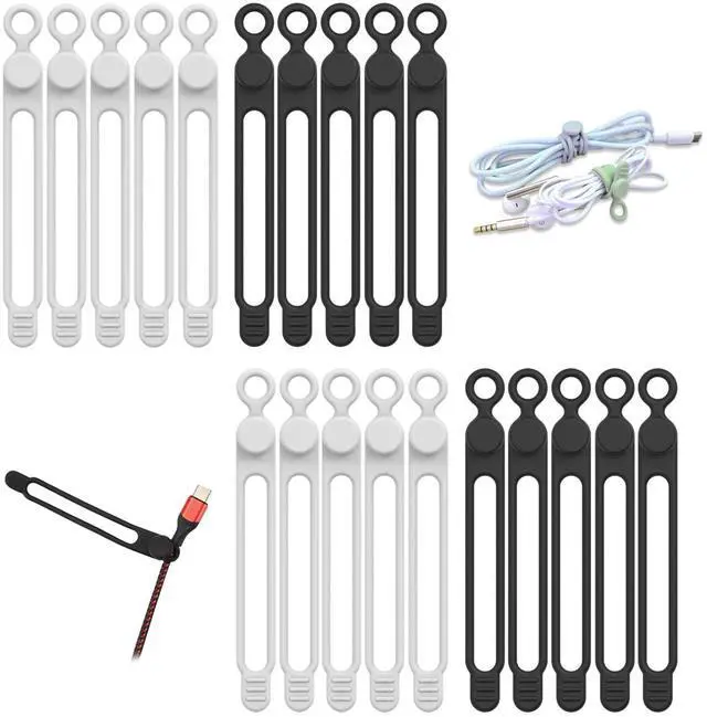 Main image of 20pcs Silicone Cable Ties,Reusable Cable Management Organizer, Wire TiesTravel Cord TiesCord Organizer for Bundling Cable Cords in Home,Office,Kitchen,School(White Black)