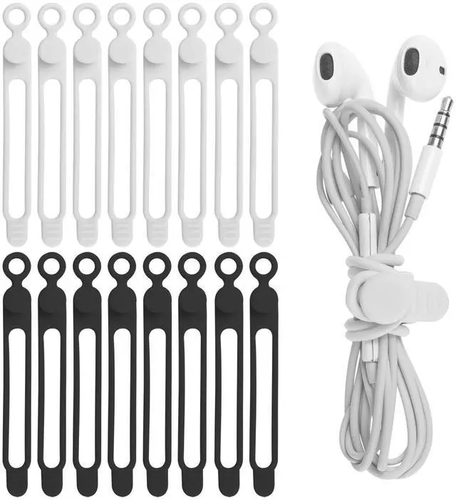 Main image of 16Pcs 4.2" Silicone Cable Ties Cord Organizer for Cable Management, Reusable Cable Organizer Electronic Accessories in Home,Office,Kitchen,School,Travel(Black*8 & White*8)