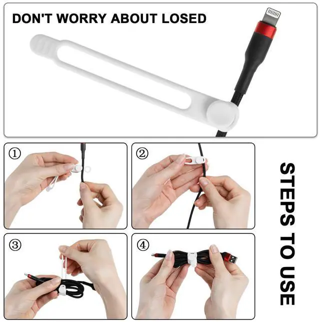 Alt view image 3 of 6 - 16Pcs 4.2" Silicone Cable Ties Cord Organizer for Cable Management, Reusable Cable Organizer Electronic Accessories in Home,Office,Kitchen,School,Travel(Black*8 & White*8)