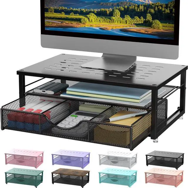Main image of Computer Monitor Stand Riser, Desk Organizers and Accessories with Drawer, Office Desk Accessories & Workspace Desktop Organizers Storage for Printer Stand (Black)