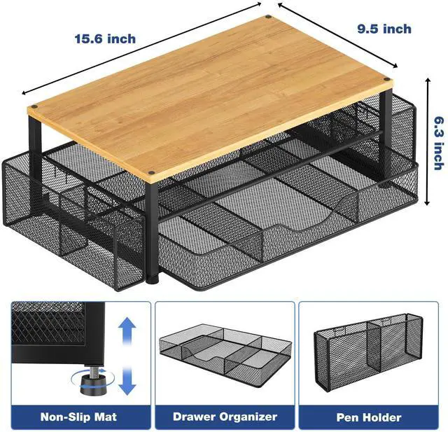 Alt view image 3 of 7 - Desk Organizers and Accessories, 2-Tier Computer Monitor Stand with Drawer and 2 Pen Holders, Laptop Stand, Office Desk Accessories for Office Supplies, Oak