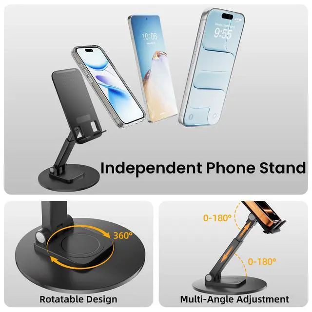 Alt view image 6 of 7 - Desk Organizer and Accessories with Cellphone Holder, Height Adjustable 2-Tier Computer Monitor Stand Riser with Drawer and 2 Pen Holders,Office Desk Accessories for Office Supplies, Black