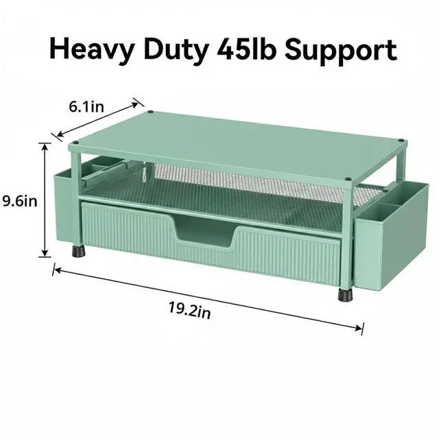 Alt view image 2 of 7 - Desk Organizer and Accessories, 2-Tier Computer Monitor Stand Rise with Storage Drawer & 2 Pen Holders, Laptop & Printer Stand for Desktop, Workspace Organizers for Office Supplies (Green)