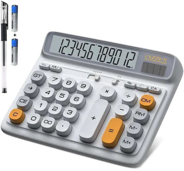 Main image of Desktop Calculator with Extra Large 5-Inch LCD Display, 12-Digit Two Way Power Solar & Battery Office Calculator with Big Buttons for Business, Accounting & Home Use(Grey)