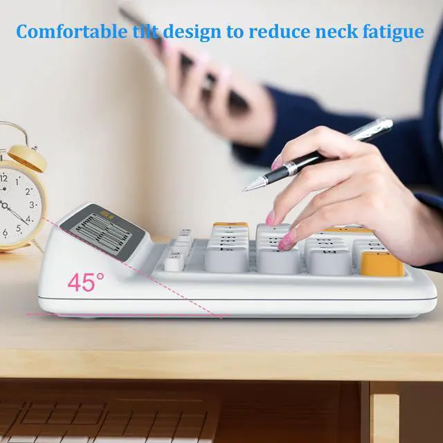 Alt view image 2 of 7 - Desktop Calculator with Extra Large 5-Inch LCD Display, 12-Digit Two Way Power Solar & Battery Office Calculator with Big Buttons for Business, Accounting & Home Use(Grey)