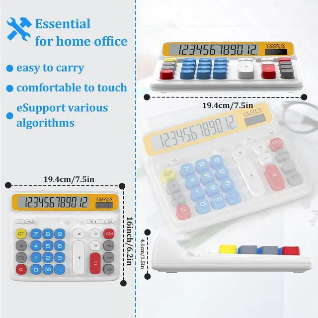 Alt view image 5 of 7 - Desktop Calculator with Extra Large 5-Inch LCD Display, 12-Digit Two Way Power Solar & Battery Office Calculator with Big Buttons for Business, Accounting & Home Use(Blue)