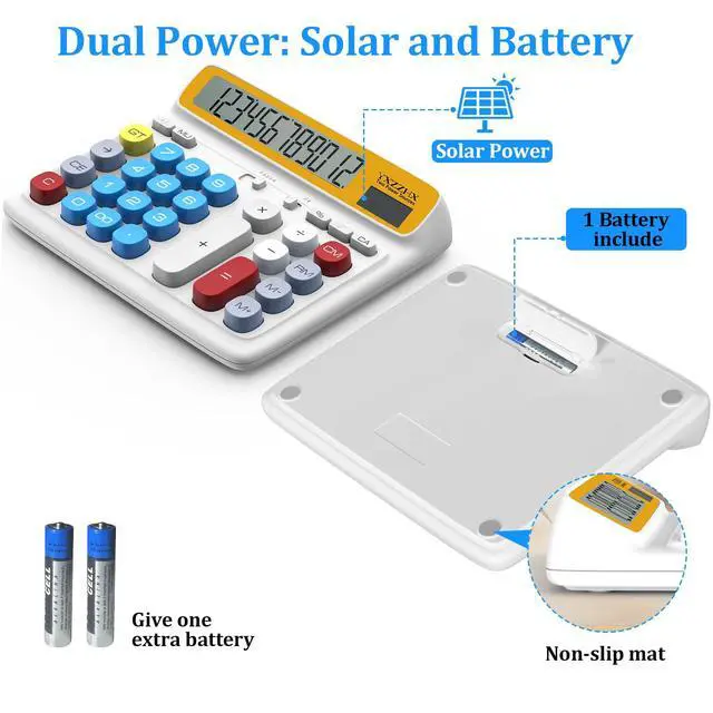 Alt view image 6 of 7 - Desktop Calculator with Extra Large 5-Inch LCD Display, 12-Digit Two Way Power Solar & Battery Office Calculator with Big Buttons for Business, Accounting & Home Use(Blue)