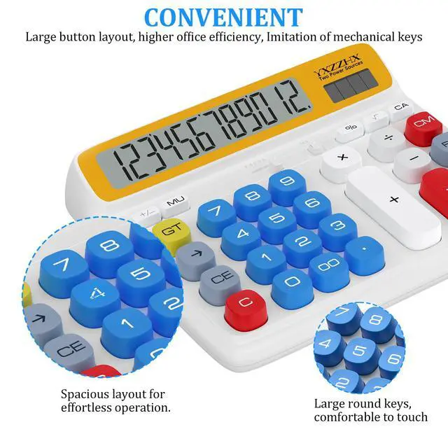 Alt view image 7 of 7 - Desktop Calculator with Extra Large 5-Inch LCD Display, 12-Digit Two Way Power Solar & Battery Office Calculator with Big Buttons for Business, Accounting & Home Use(Blue)