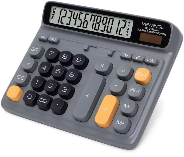 Main image of Desktop Calculator with Extra Large LCD Display, 12-Digit Dual Power Solar & Battery Calculator, Big Button Office Calculator for Accounting, Home, School & Business Use (Charcoal Gray)