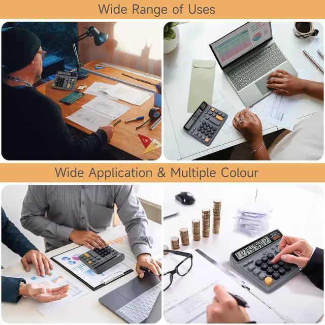Alt view image 6 of 6 - Desktop Calculator with Extra Large LCD Display, 12-Digit Dual Power Solar & Battery Calculator, Big Button Office Calculator for Accounting, Home, School & Business Use (Charcoal Gray)