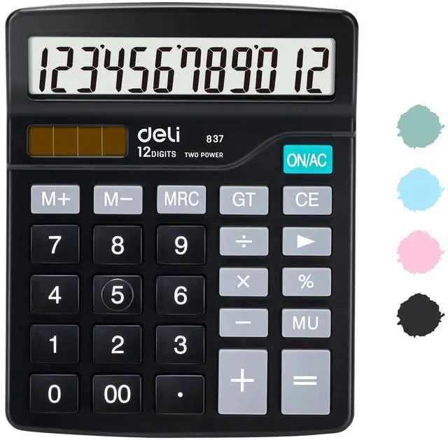 Main image of Calculator, Standard Function Desktop Calculators with 12 Digit Large LCD Display and Sensitive Button, Solar Battery Dual Power Office Calculator, Black