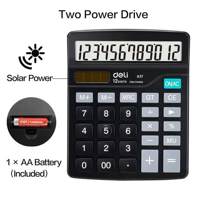 Alt view image 4 of 7 - Calculator, Standard Function Desktop Calculators with 12 Digit Large LCD Display and Sensitive Button, Solar Battery Dual Power Office Calculator, Black