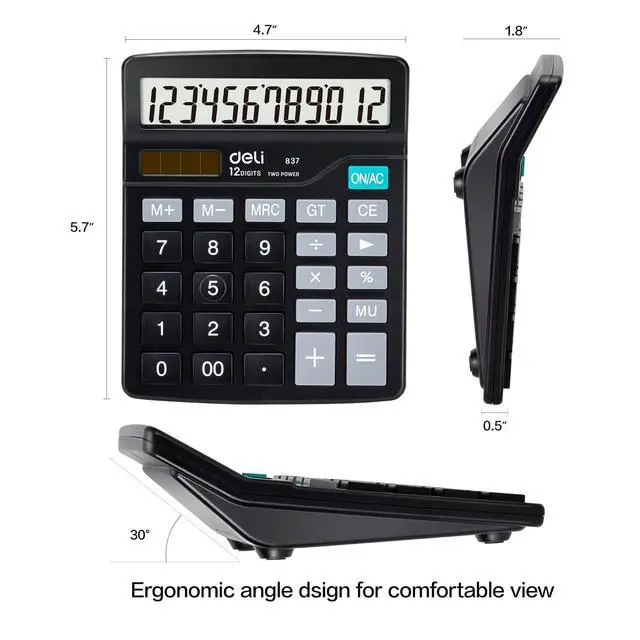 Alt view image 2 of 7 - Calculator, Standard Function Desktop Calculators with 12 Digit Large LCD Display and Sensitive Button, Solar Battery Dual Power Office Calculator, Black
