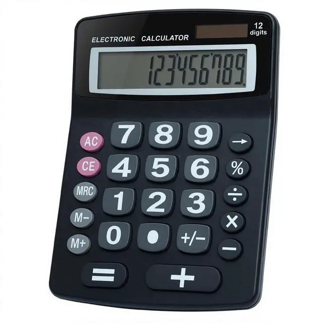 Main image of Jumbo 12 Digit with Solar Power, Large LCD Display - Desktop Calculator, Dual Power, Large Button Design, Battery Operation, Easy-to-Read Tilted, for Home, Office, School, Class & Business