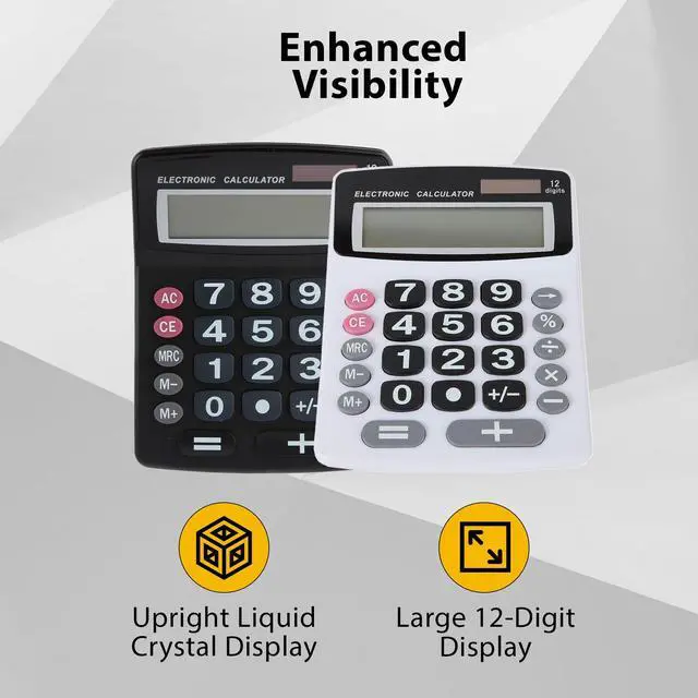 Alt view image 3 of 7 - Jumbo 12 Digit with Solar Power, Large LCD Display - Desktop Calculator, Dual Power, Large Button Design, Battery Operation, Easy-to-Read Tilted, for Home, Office, School, Class & Business