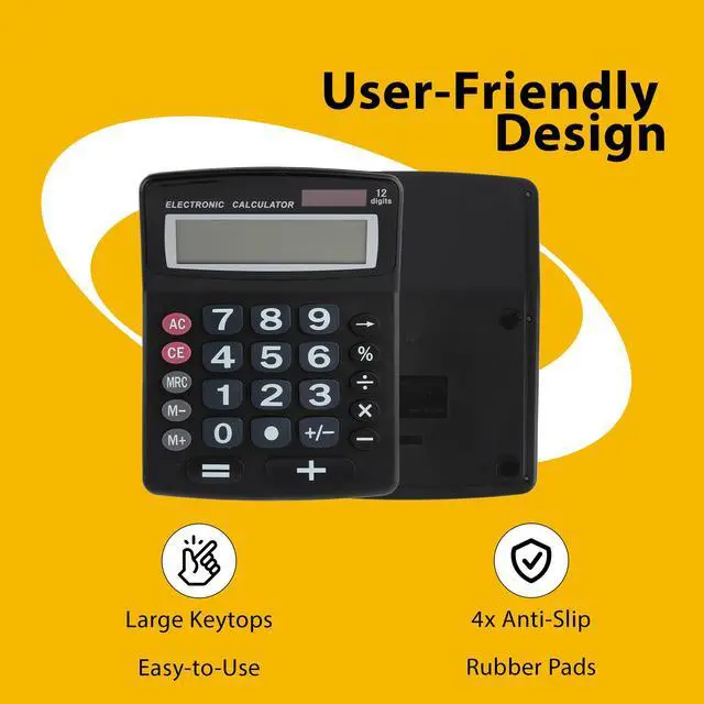 Alt view image 6 of 7 - Jumbo 12 Digit with Solar Power, Large LCD Display - Desktop Calculator, Dual Power, Large Button Design, Battery Operation, Easy-to-Read Tilted, for Home, Office, School, Class & Business