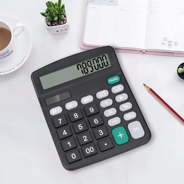 Alt view image 3 of 7 - Desktop Calculator, Black Calculator Big Buttons, 12-Digits Large LCD Display, Solar and AA Battery Dual Power, Desk Calculators for Office Home School Business Class (Black)