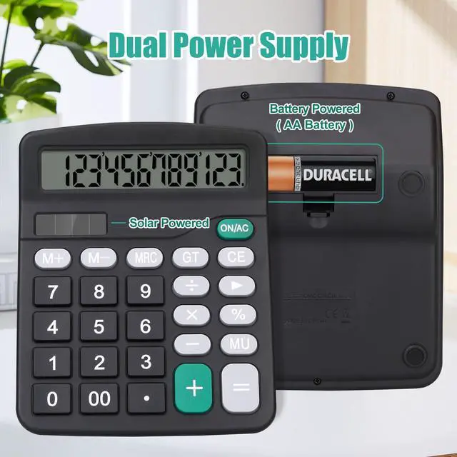 Alt view image 2 of 7 - Desktop Calculator, Black Calculator Big Buttons, 12-Digits Large LCD Display, Solar and AA Battery Dual Power, Desk Calculators for Office Home School Business Class (Black)