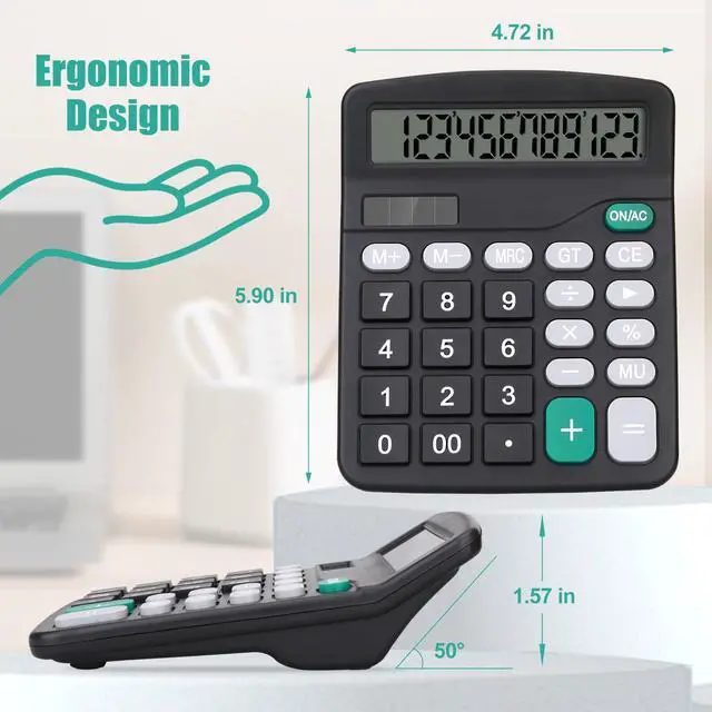 Alt view image 6 of 7 - Desktop Calculator, Black Calculator Big Buttons, 12-Digits Large LCD Display, Solar and AA Battery Dual Power, Desk Calculators for Office Home School Business Class (Black)