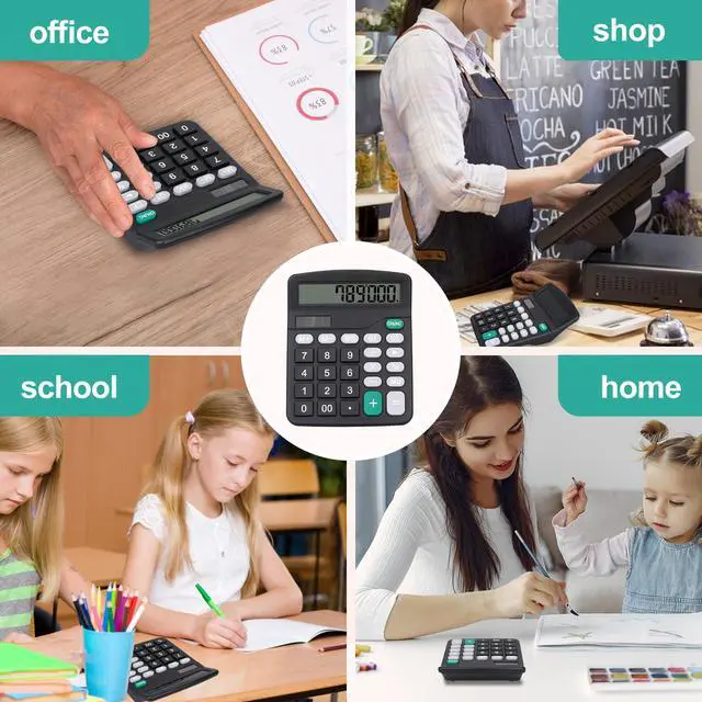 Alt view image 7 of 7 - Desktop Calculator, Black Calculator Big Buttons, 12-Digits Large LCD Display, Solar and AA Battery Dual Power, Desk Calculators for Office Home School Business Class (Black)